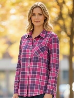 Talbots Purple & Pink Plaid Collared Button-Down Shirt
